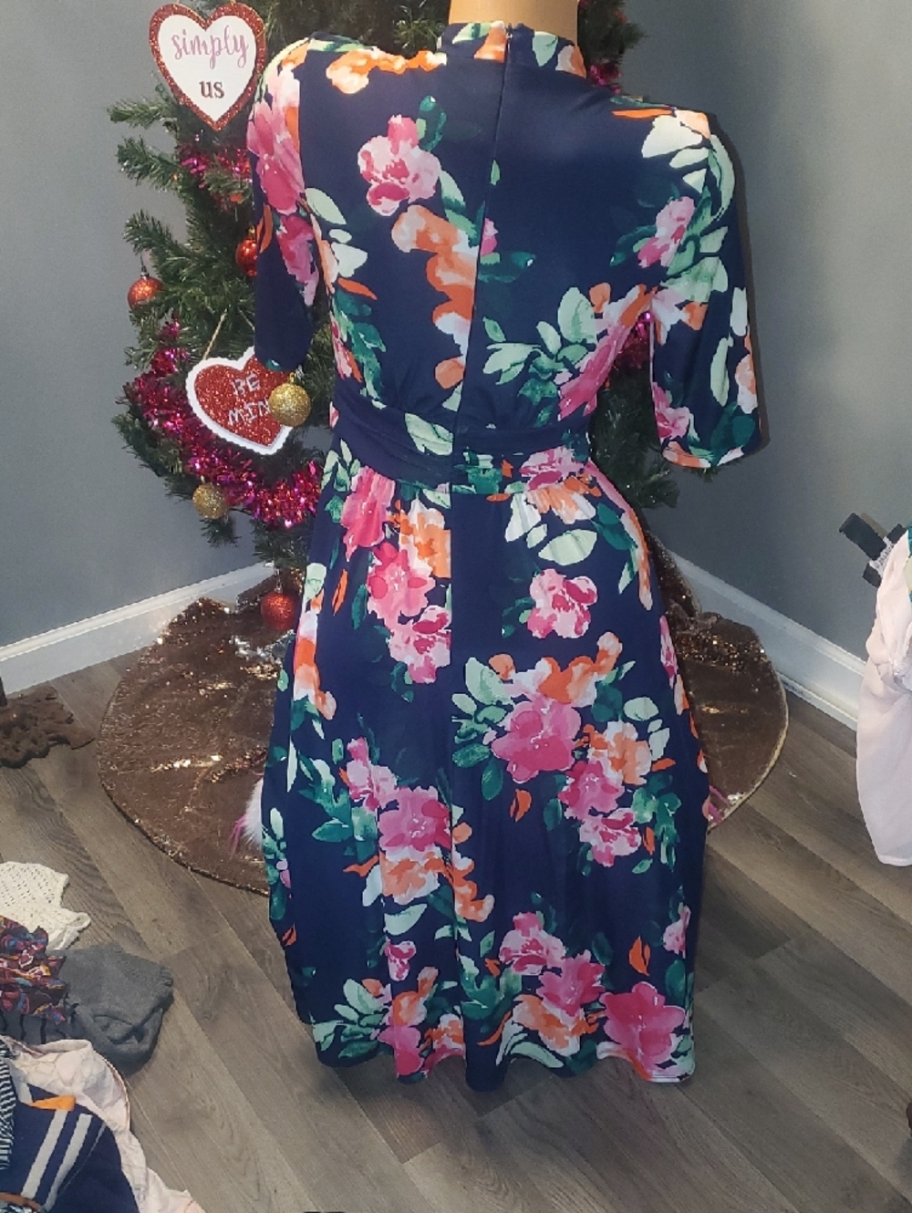 Vince Camuto Navy Floral Wrap Midi Dress - Picture 5 of 7